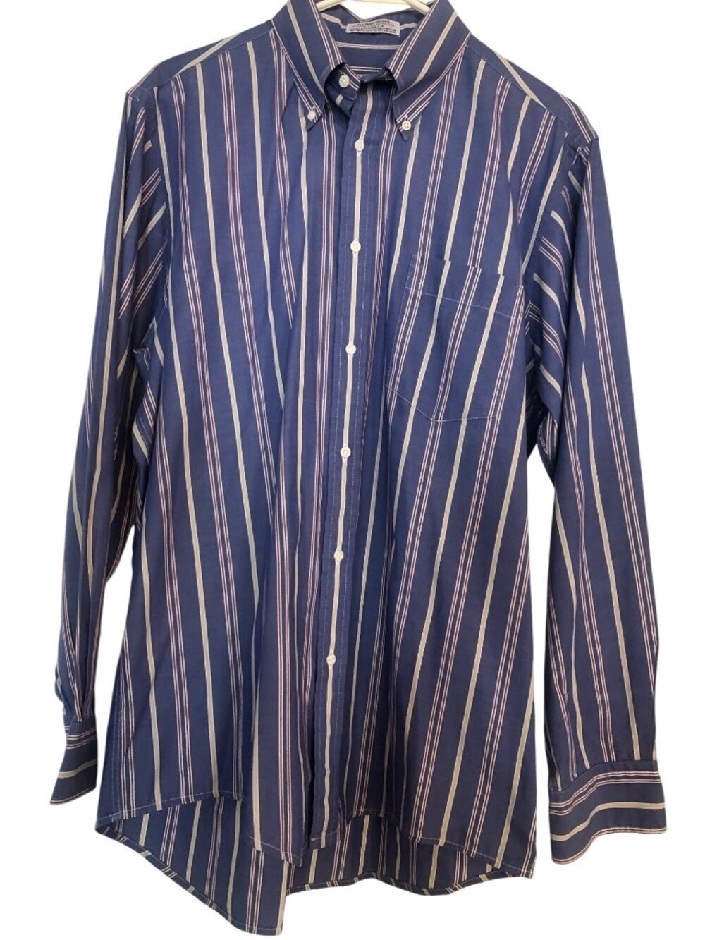 Pinpoint Oxford Blue Collard Button Down Shirt w/ Thin Multi-color Stripe Sz 16